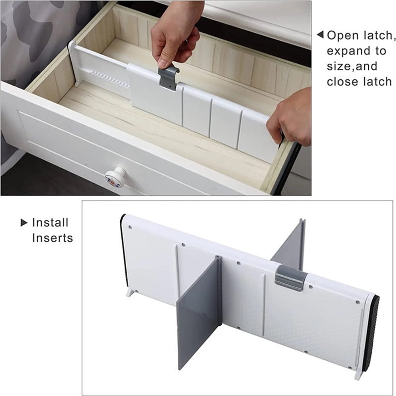 Drawer Dividers Organizer 4 Pack, Adjustable Separators 4" High Bathroom, Closet,Clothing, Office, Kitchen Storage,（White）