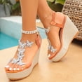 thumbnail image 5 of Dakaela Rhinestones Wedge Sandals for Women 3.94 Inch Sparkly Butterfly Dressy Summer Open Toe Platform High Heels with Ankle Strap Orange Size 8, 5 of 8