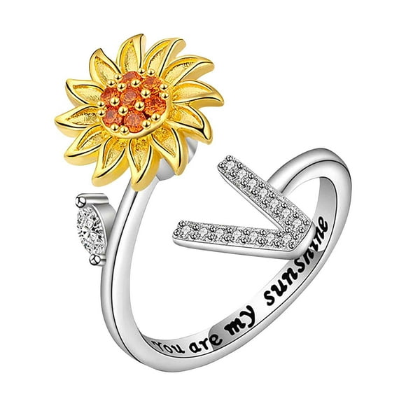 Anillo Giratorio Girasol 26 Letras Anillo Girasol Abierto Anillo Para Descomprimir Ansiedad Anillo Abierto Femenino