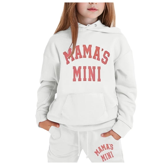 Zylarhe Girls Boys Sweatshirt Stylish Girls Casual Outfit Set Printed Long Sleeve Hooded Top with Pants Ensemble White 2-3 Years