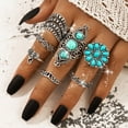 thumbnail image 3 of 7 Piece Turquoise Ring Set Western Jewelry for Women Vintage Western Rings Set Boho Rings Knuckle Stackable Rings Trendy Stuff Turquoise Jewelry Gifts for Women, 3 of 9