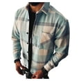 thumbnail image 1 of Camisetas casuales de manga larga a cuadros para hombre, camisa con botones de celosía de franela con cuello en V y solapa, bolsillos delanteros, 1 of 2