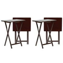 PJ Wood Folding TV Snack Tray Table Desk Stand, Espresso (4-Piece Set)