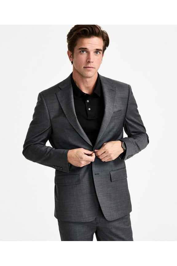 Mens Slim fit Suit Jacket Blazer 38 R Charcoal Grey Solid Stretch