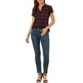 thumbnail image 3 of MODA NOVA Juniors Cotton Boyfriend Button Front Short Sleeves Plaid Shirt XS Red Black, 3 of 7