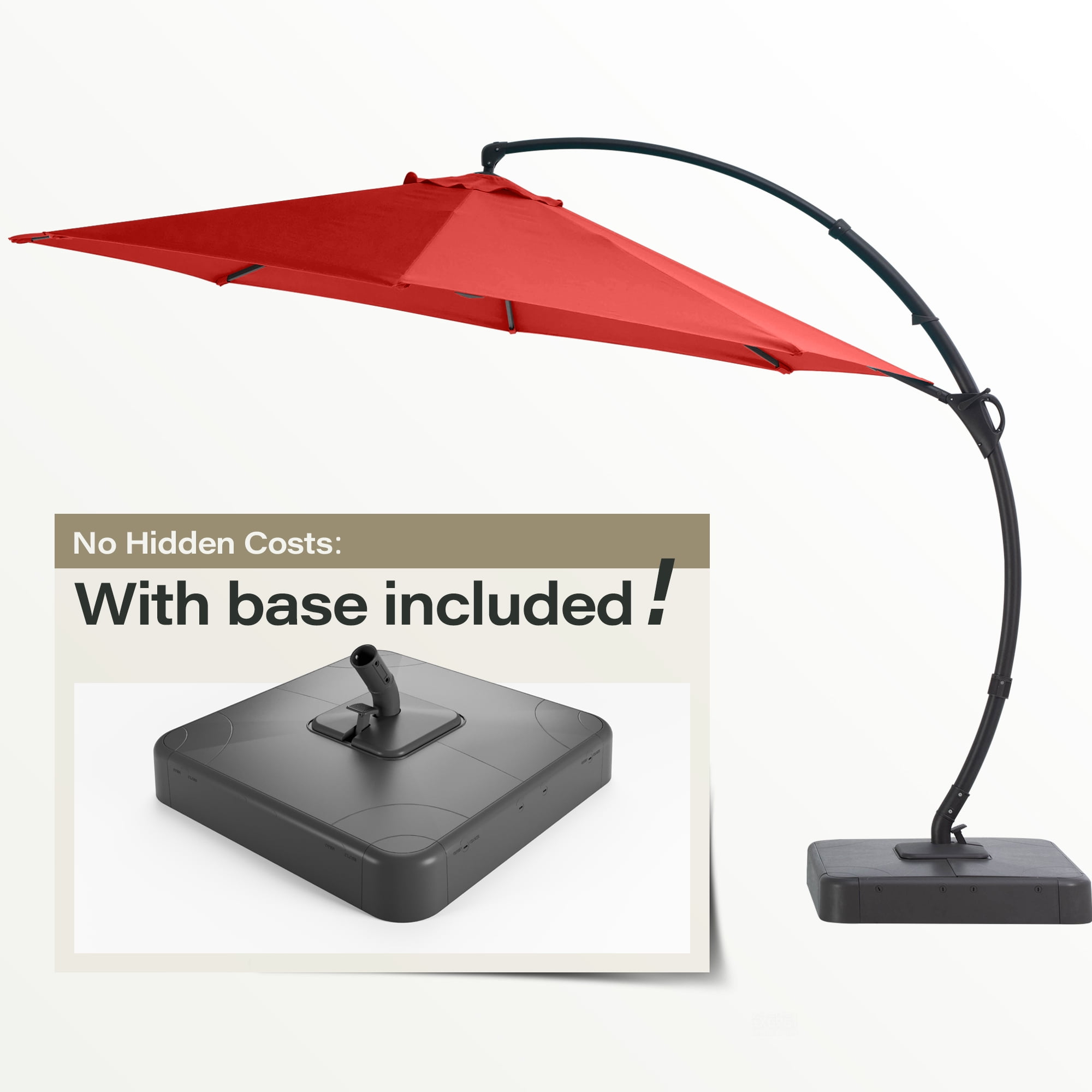 LAUSAINT HOME 11 FT Outdoor Patio Umbrella with Base, Aluminum Cantilever Umbrella with Crank, Red