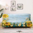 thumbnail image 4 of ZIATUBLES Sofa Slipcover Armless Futon Cover, Stretch Elastic Couch Cover Dustproof Furniture Protector Machine Washable for Sofa Bed, Home, Sunflower Daisy Wood Grain Print, 4 of 9
