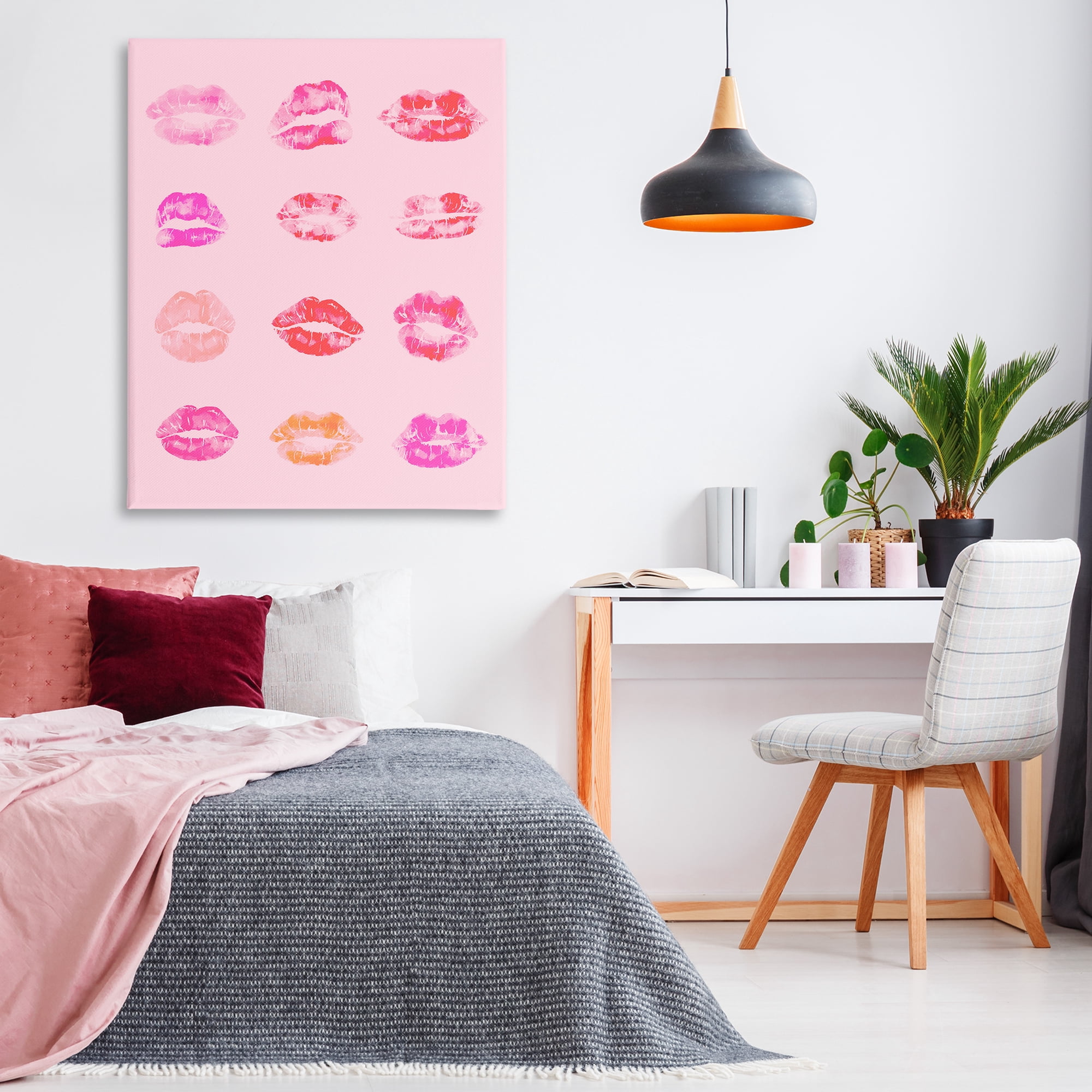 Stupell Industries Lipstick Kiss Pattern Beauty & Fashion Painting Gallery Wrapped Canvas Art Print Wall Art, 36 x 48
