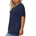 thumbnail image 7 of HomeDM Short Sleeve Shirts for Women, V Neck Summer Loose Fit Solid Color Basic Tee with Pocket - Navy/S, 7 of 7