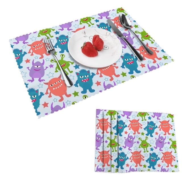 DouZhe Ensemble de 4 Sets de Table en Polyester, Motif de Monstres Extraterrestres Colorés Mignons, Résistants à la Chaleur pour Table à Manger, 12 Pouces x 18 Pouces