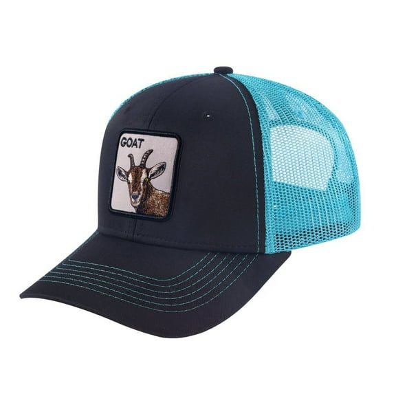 Unisex Embroidered The Goat, 6-Panel Trucker Hat, Black/Blue, Adjustable Fit