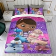 thumbnail image 4 of Doc McStuffins Conjunto de sábanas temático, trío de piezas, cómodo y amigable con la piel, diseño único, regalo de decoración para el hogar para familiares, amigos y fans,140cm *210cm, 4 of 6