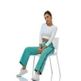 thumbnail image 6 of Women Casual Cotton Solid Drawstring Elastic Waist Long Straight Pants, 6 of 9