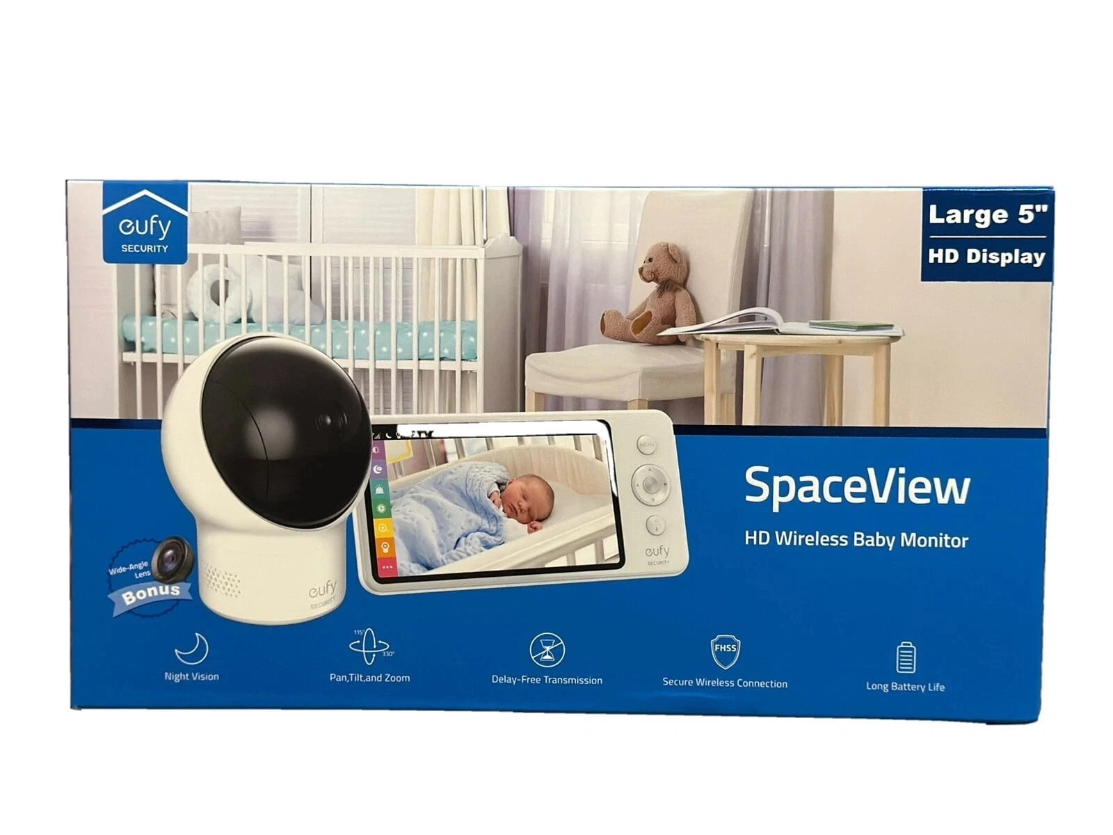 Eufy Security Spaceview Anker HD Resolution Indoor/Outdoor  Night Vision 5'' Camera Wireless Baby Monitor E110 Video and Audio T83001D2