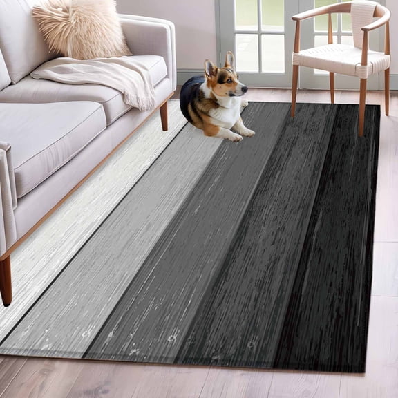 Hallway Runner Rug 2.7'x5', Black Grey Ombre Long Non-slip Runner Rugs, Farmhouse Vintage Wooden Striped Washable Outdoor Indoor Throw Floor Carpet Mat for Living Room/Bedroom/Kitchen/Office/Laundry