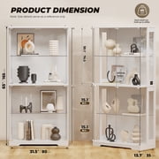 MIIFUNY Display Cabinet with Glass Doors 4 Tier Curio Cabinet & Bookshelf with LED, White