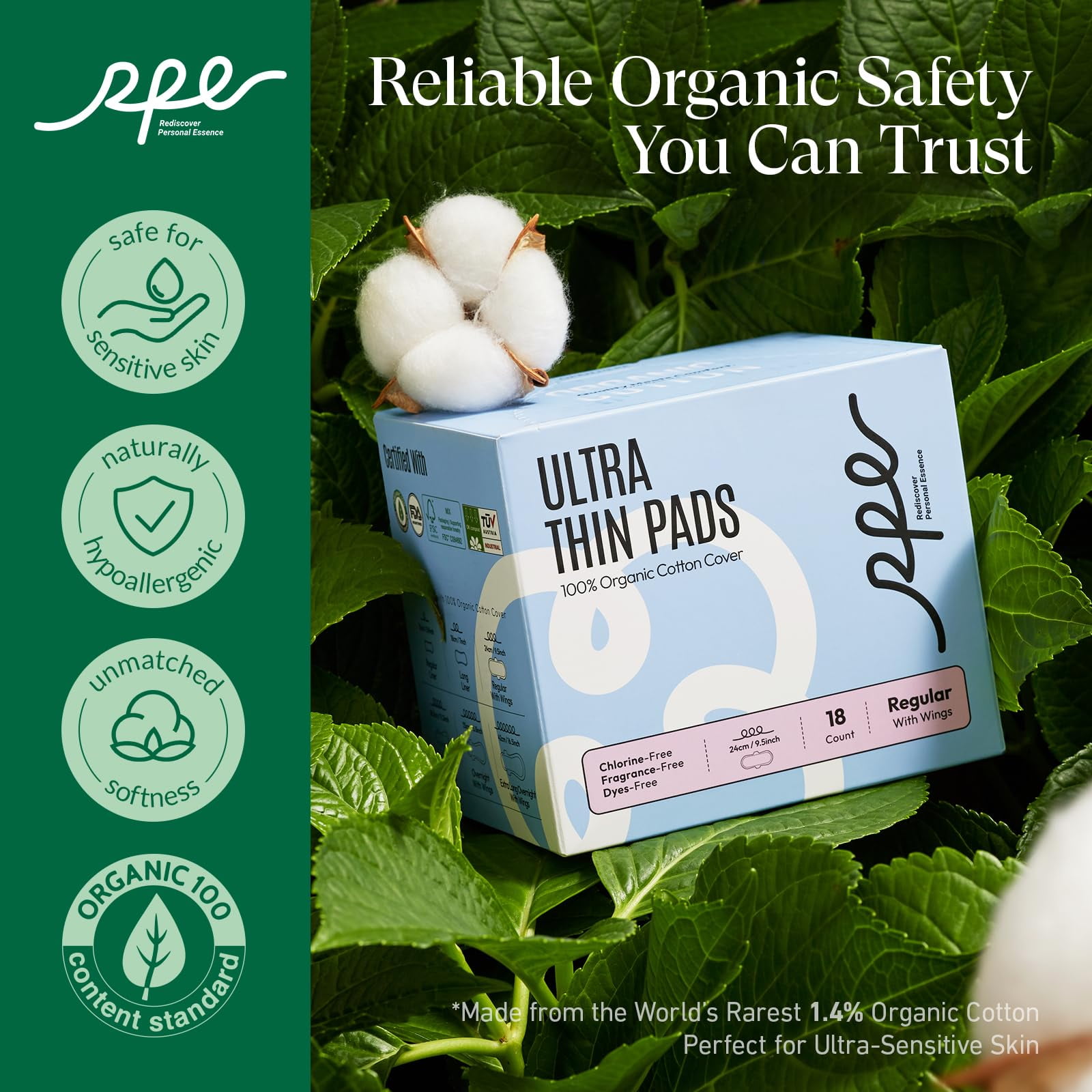 100% Organic Pads for Women, Ultra Thin Feminine Pads with Wings, Unscented Period Pads, Regular Absorbency Sanitary Pads, Organic Cotton Pads Menstrual (Regular, Size 3, 108 Count)
