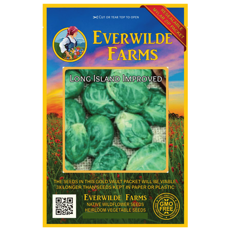 Everwilde Farms - 500 Long Island Improved Brussel Sprouts Seeds - Gold Vault Jumbo Bulk Seed
