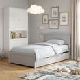 thumbnail image 2 of Guqiart Twin Size Trundle Bed Frame, Solid Wood Construction with Headboard, Roll Out Trundle & Wood Slat Support, Single Platform Bed No Box Spring Needed, 2 of 12
