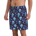 thumbnail image 2 of KLL Skull Flower Blue Men's Casual Summer Beach Shorts Hawaiian Shorts with Pockets-3X-Large, 2 of 5