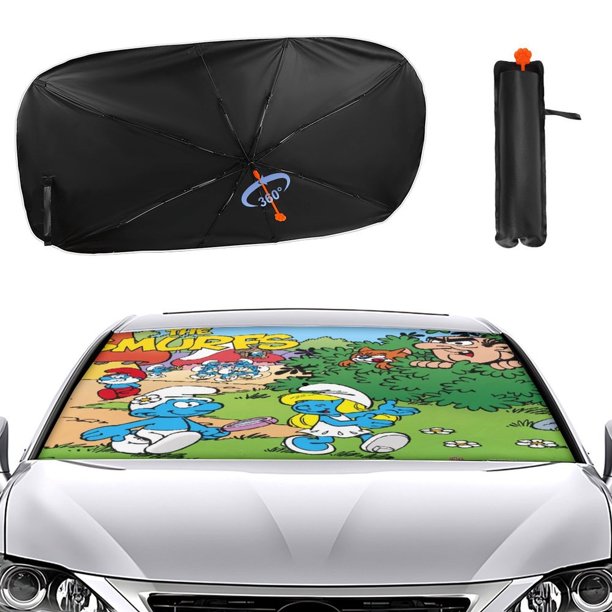 Los Pitufos Sombrilla Solar para Auto - Protector de Parabrisas Plegable | Cortina Solar Delantero | Bloqueo UV y Aislamiento de Calor 133x73cm