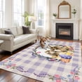 thumbnail image 3 of Area Rug for Living Room, Easter Bunny Non-Slip Indoor Large Carpet for Bedroom/Dining Room, Spring Easter Eggs Chick Floral Purple Check Washable Low-Profile Rectangle Floor Runner Rugs - 5 x 8 Ft, 3 of 7