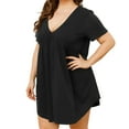 thumbnail image 2 of Women's Short Sleeve Deep V Neck Swing Plus Size Dresses Casual Summer Basic Solid T Shirt Dress,XL-4XL, 2 of 7