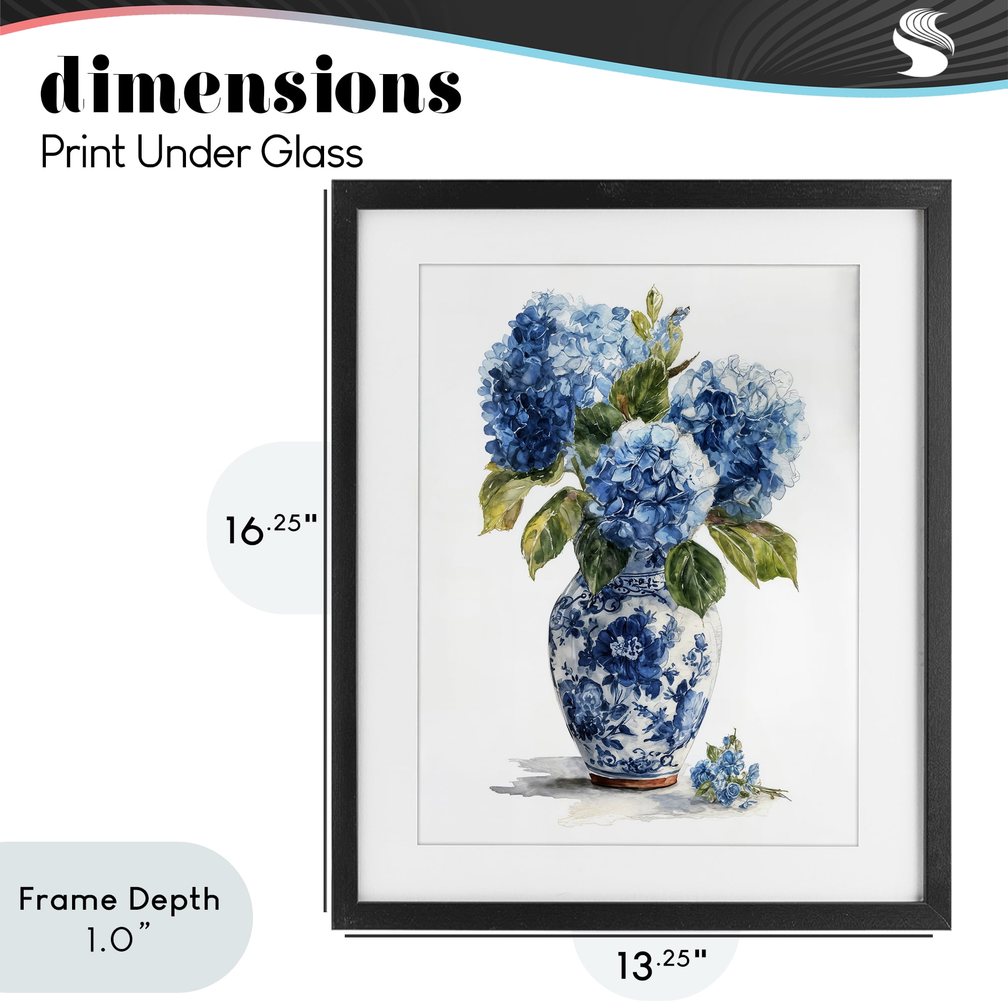 Stupell Industries Porcelain Vase with Hydrangea Bouquet Black Framed Print Under Glass, design by Imagine It Images