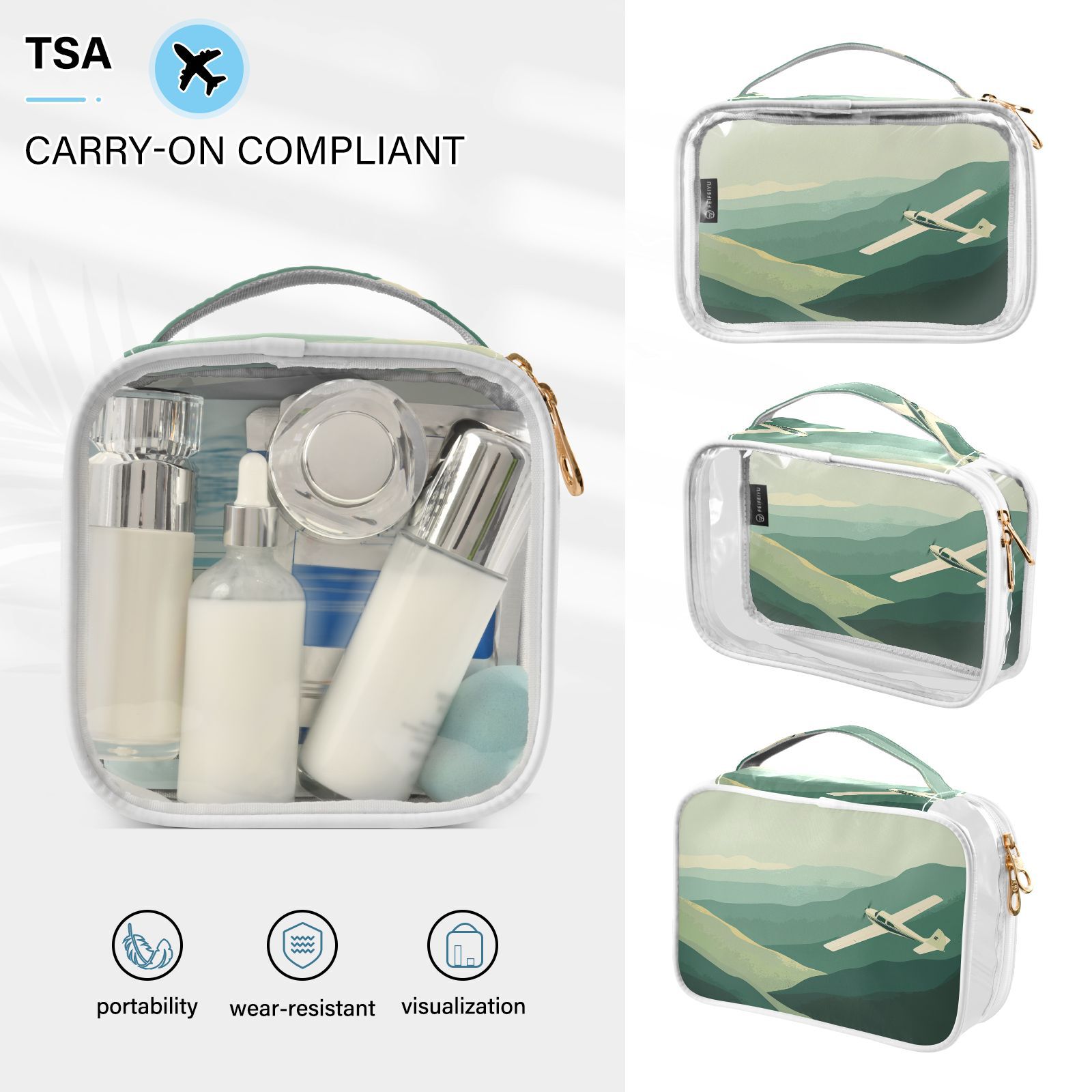 Clear Makeup Bags with Handle Large Opening 2 Pack Set Toiletry Bag Quart Size Bag, for Women Man Traveling Travel Essentials, Toiletries and Other. Valley Flying