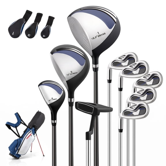 Airfind Mens Left Handed Complete Golf Club Set with Woods Irons and Putter and Lightweight Stand Bag and Rain Hood, Blue