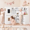 thumbnail image 2 of Wisairt Corner Wooden Play Kitchen for Kids, Interactive Pretend Play Kitchen with Realistic Lights & Sounds, 23 Pcs Cooking Accessories, Age 3+, White, 2 of 7