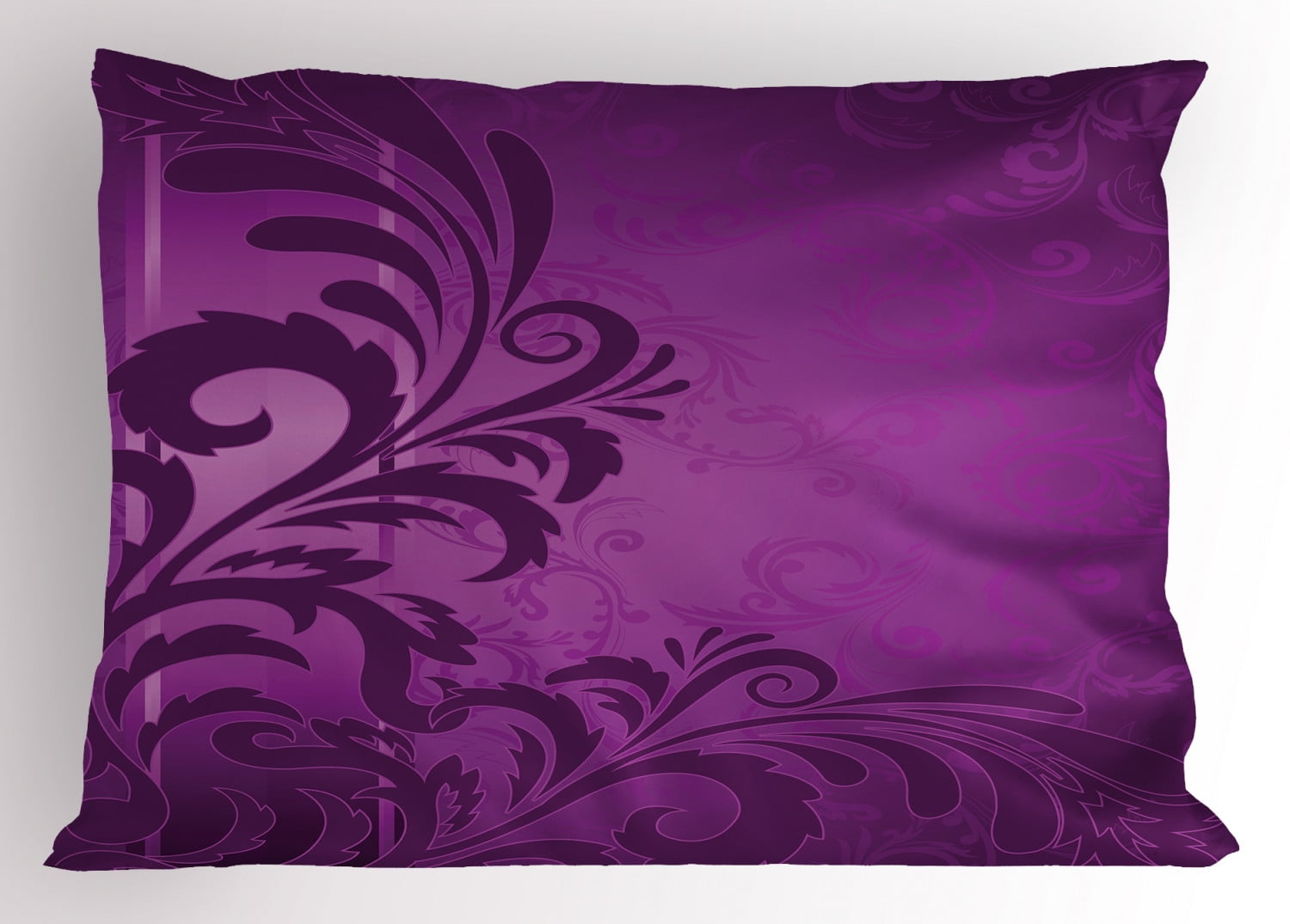 Purple Pillow Sham Spiralling Floral Branch on the Vertical Strip