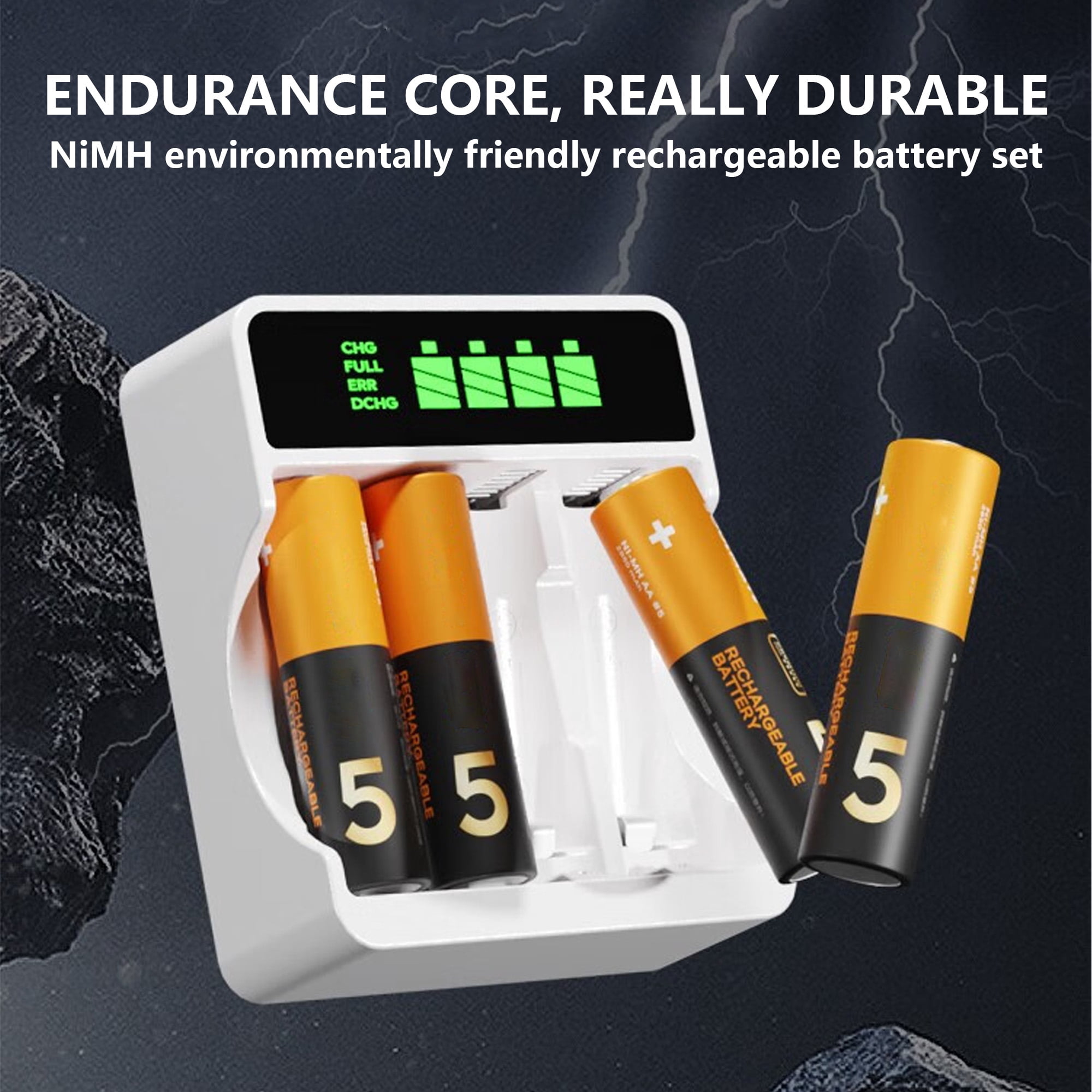Zmisner Rechargeable AA Batteries with Smart Fast Charger, 2850mAh High Capacity Low Self Discharge Ni-MH Double A Battery, 4 Count