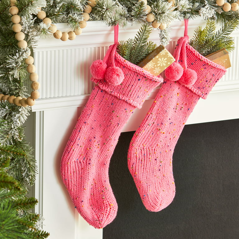 Holiday Time Pink Knit Stockings, 20, 2 Pack