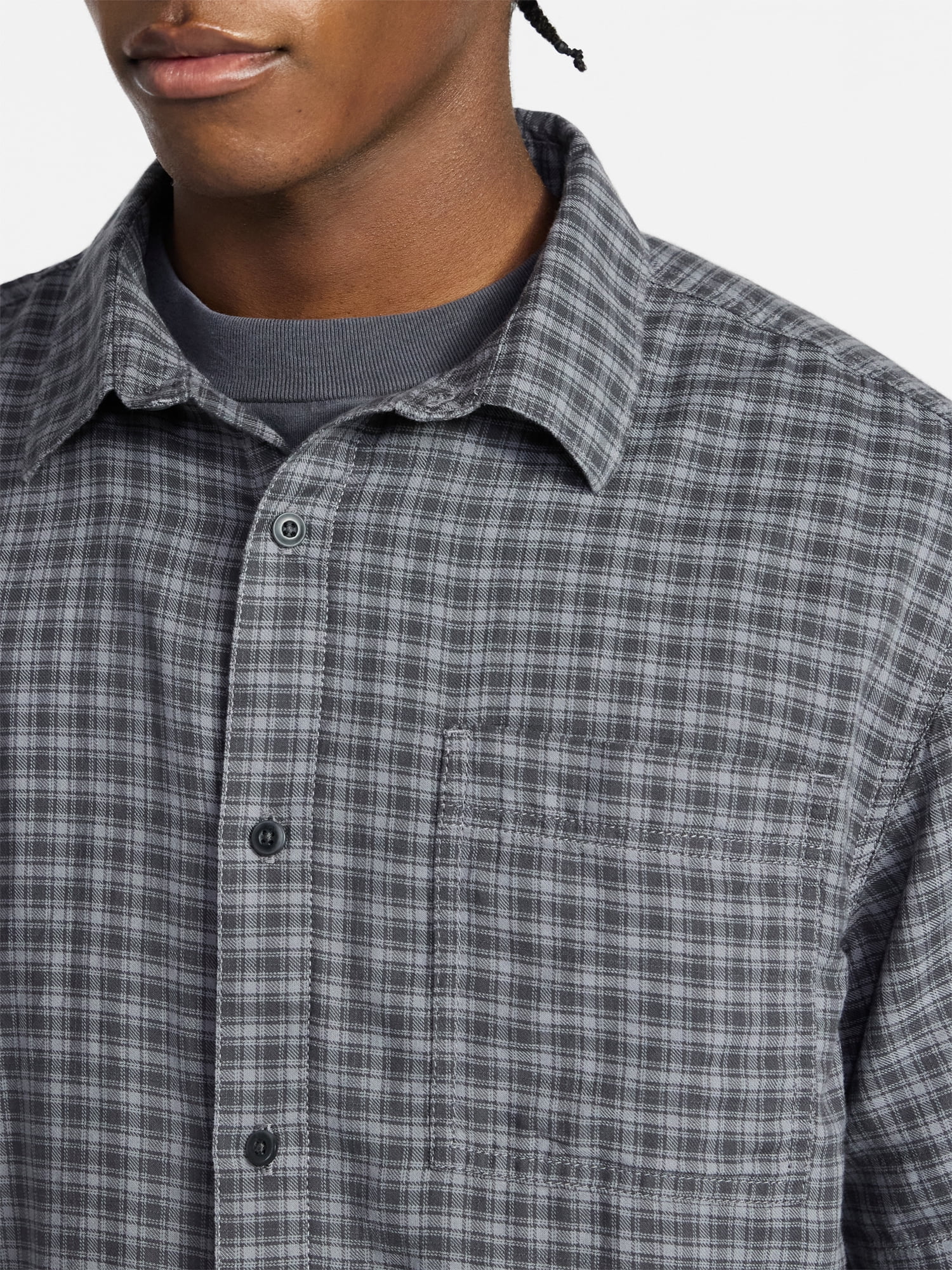 No Boundaries Plaid Shirt with Short Sleeves, Men's XS-4XLT