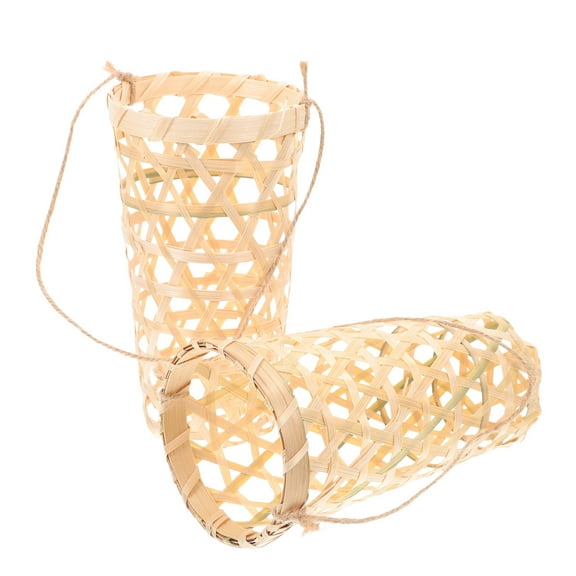 SEWCHICS Woven Flowerpot Basket Bamboo Flower Basket Beige 2Pcs For Indoor And Outdoor Wall Decor