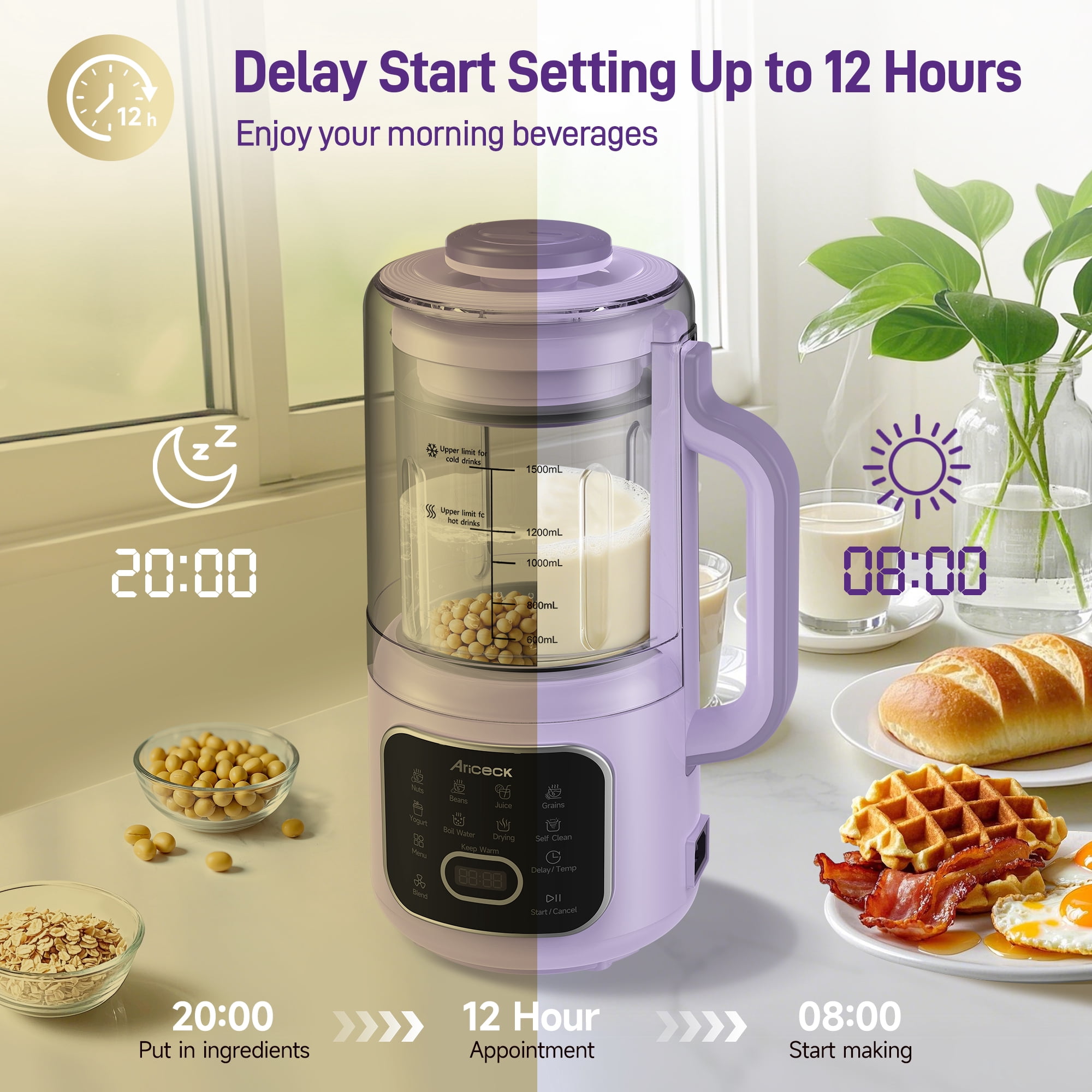 50OZ Nut Milk Maker,   10-in-1 Automatic Soy Milk Machine for Homemade Oat, Coconut, Almond, Yogurt, with Self-Clean, Delay Start, Keep Warm Boil Water