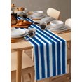 thumbnail image 6 of Blue Stripe Table Runner Cotton Linen 120 Inch Holiday Dresser Scarves, Ocean Beach Watercolor White Geometric Tablerunner for Kitchen Coffee Dining Bedroom Living Room Dinner Scarf Décor 13''x120'', 6 of 9