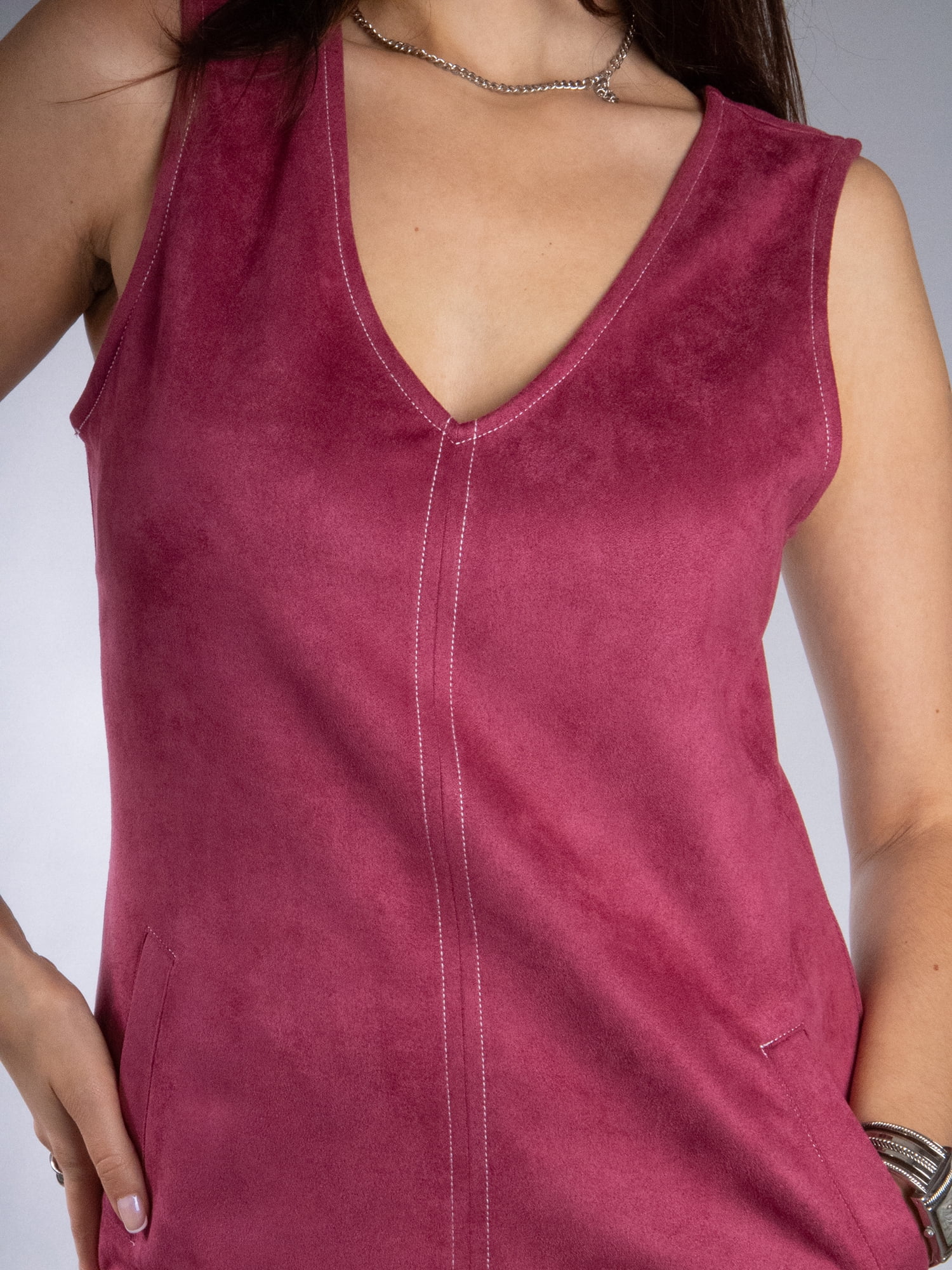 DARING DIVA Women's Sleeveless V Neck Casual Elegant Dress S Wine Red