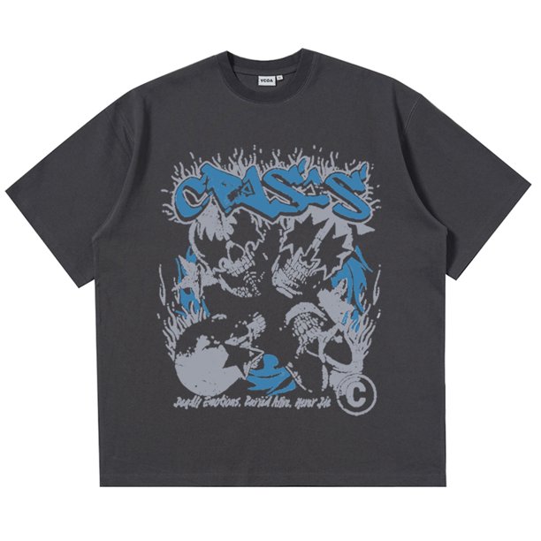 Camiseta de algodón de gran tamaño para hombre, Tops Y2k, ropa de calle gótica, moda coreana, manga corta, ropa estética gráfica HarajukuGris oscuro