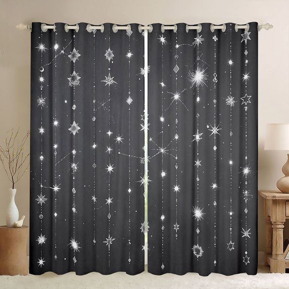 jejeloiu Constellation Theme Blackout Curtains Set of 2 (52x84 Each),Stars Print Window Curtains,Gray White Curtains and Drapes For Teens,Microfiber Bedroom Decor