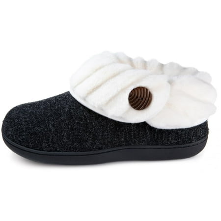 Wishcotton Women's Fuzzy Felt Slippers, Ladies' Closed Back House Shoes with Nonslip Rubber Sole, Black, Size 8