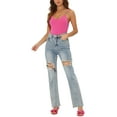 thumbnail image 2 of INSPIRE CHIC Straps Bodysuit for Women's Slim Fit Chain V-Neck Casual Cami Tops XS Hot Pink, 2 of 5