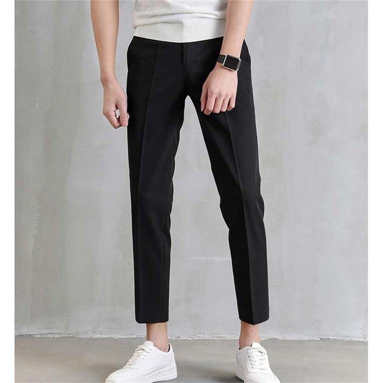 slim fit dress slacks Mens Flat-Front Ankle-Length Dress Pants Slim Fit Cropped Trousers – MOGU  SUIT