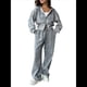 thumbnail image 2 of Chándal de Terciopelo de Dos Piezas para Mujer, Conjunto Deportivo de Dos Piezas con Capucha y Bolsillos. Gris L, 2 of 10