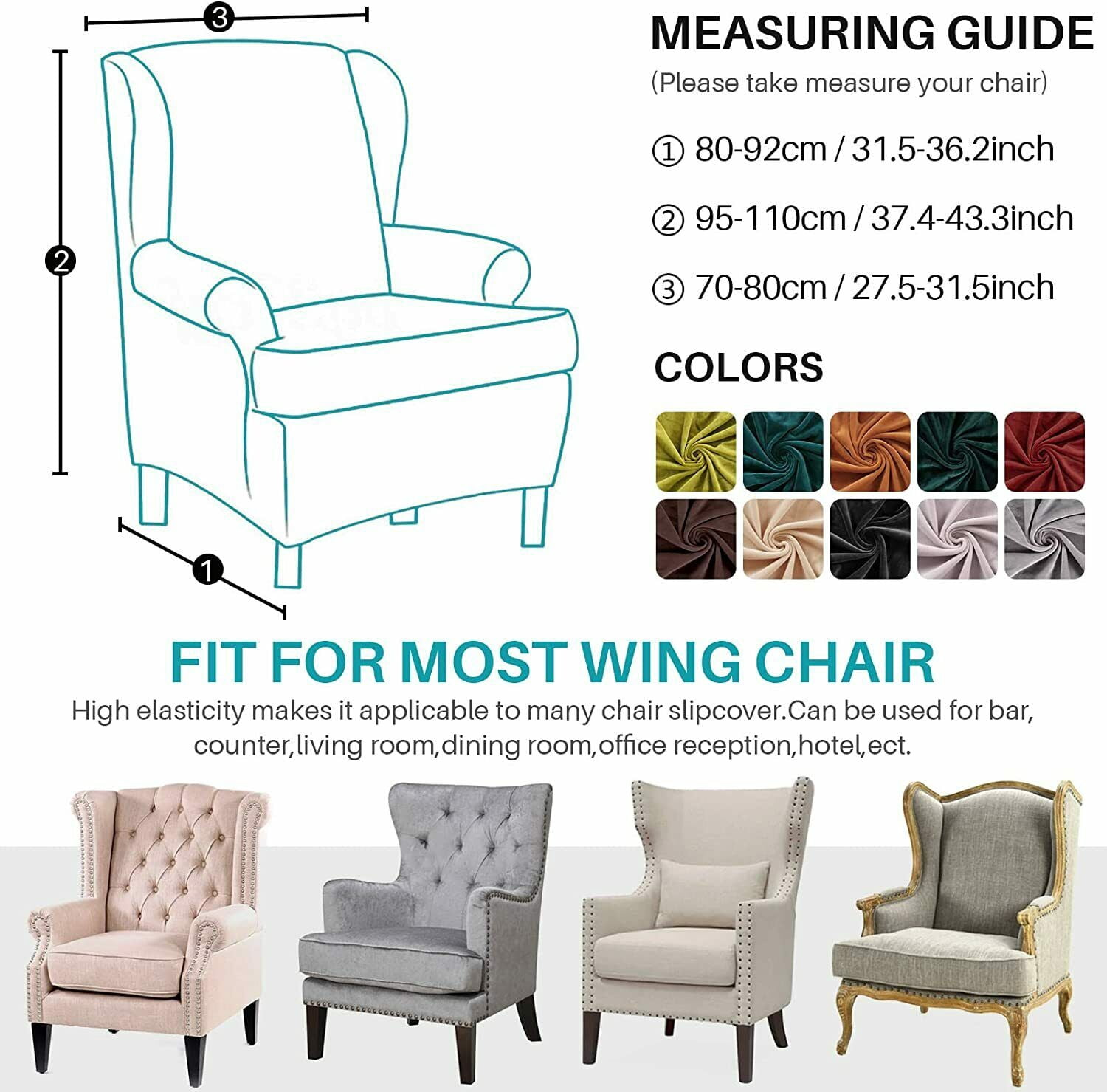 SHANNA Wingback Chair Slipcover Sofa Furniture Protector 2-Piece Armchair Covers with Seperate Seat Cushion Cover
