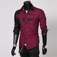 thumbnail image 3 of Manxivoo Mens Shirts Mens Fashion Patchwork Personalized Fashion Lapel Button Up Long Sleeve Shirt Mens Dress Shirts Red M, 3 of 3
