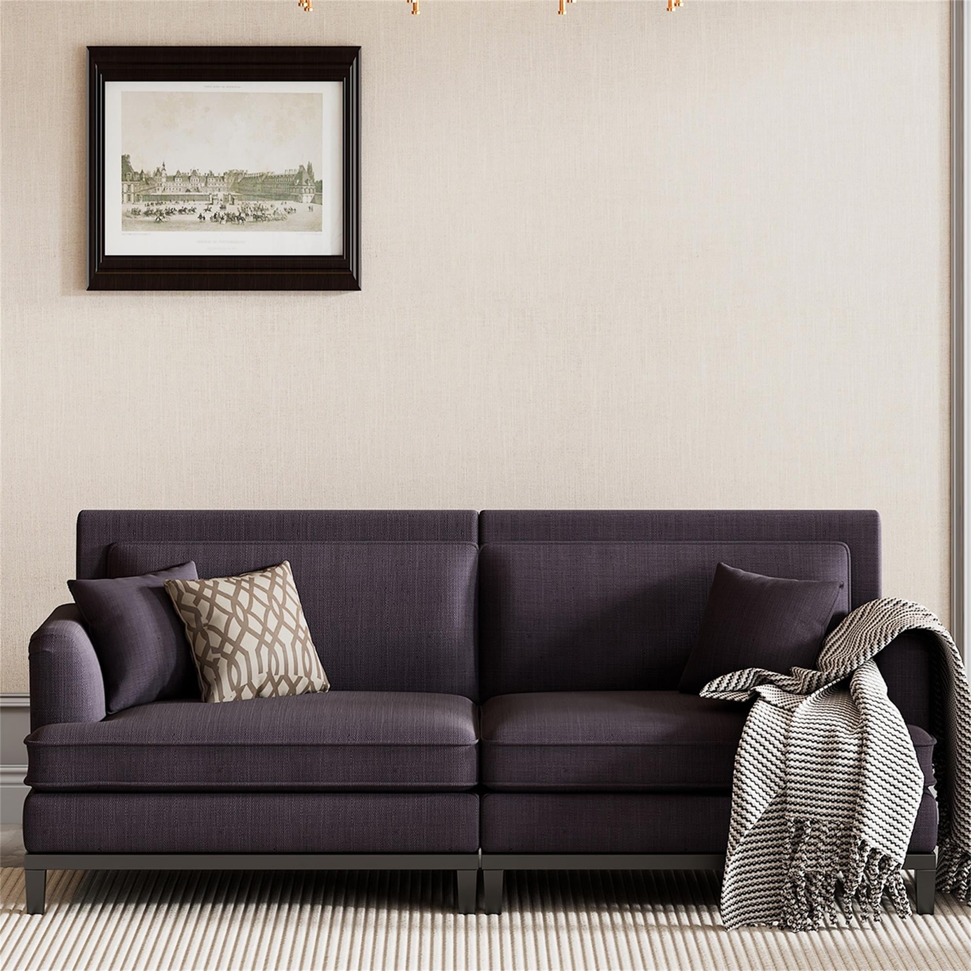 Kadyn Upholstered Loveseat Sofa, Sofa Couches with Wooden Legs and Two Throw Pillows for Living Room, Grey