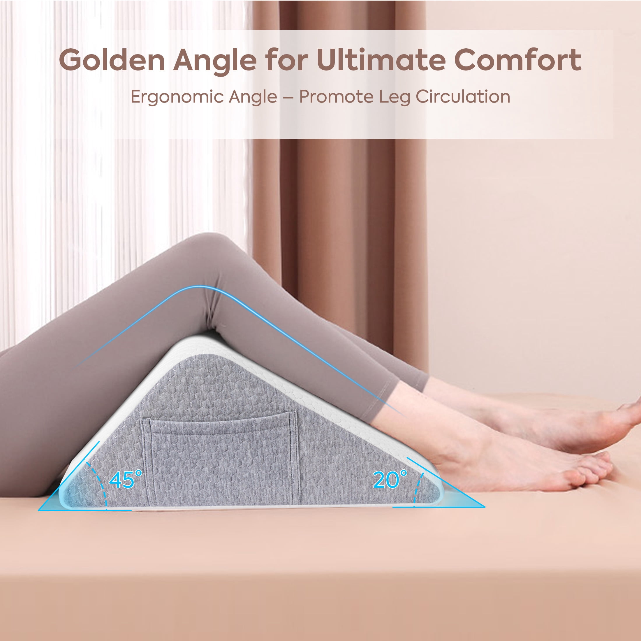 MOONORAH Knee Wedge Pillow for Back Sleeping – Leg Elevation Cushion for Post Surgery Recovery, Hip, Knee & Tailbone Pain Relief, Triangle Bolster Support Pillow, White