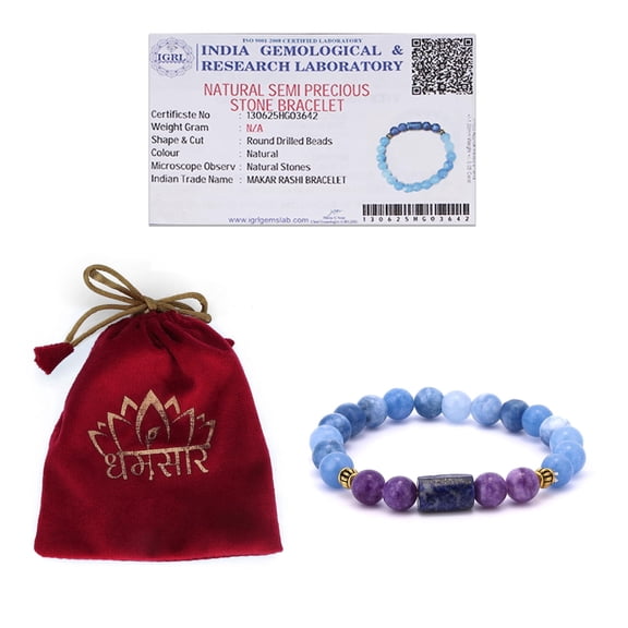 Dharmsaar Capricorn Zodiac Bracelet with Blue Beads | Makar Astrology Healing Bracelet for Meditation, Balance & Spiritual Energy | Unisex Spiritual Crystal Jewelry | Free Size
